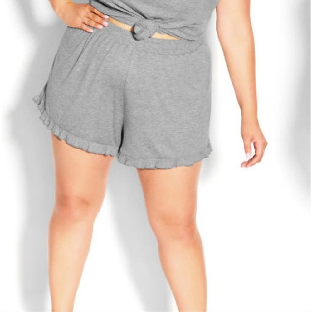 City Chic Sleep Shorts Plus 20 L 2X Gray Ribbed Ellie Ruffle Trim PJs NWT NEW - Picture 4 of 6